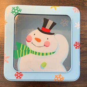 Snowman Tin Box with Colorful Snowflakes